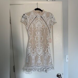 Superdown White and Tan Lace Mini Dress